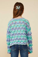 GY8341 Lavender Mix Girls Jewel Detailed Scale Knit Pullover Sweater Back