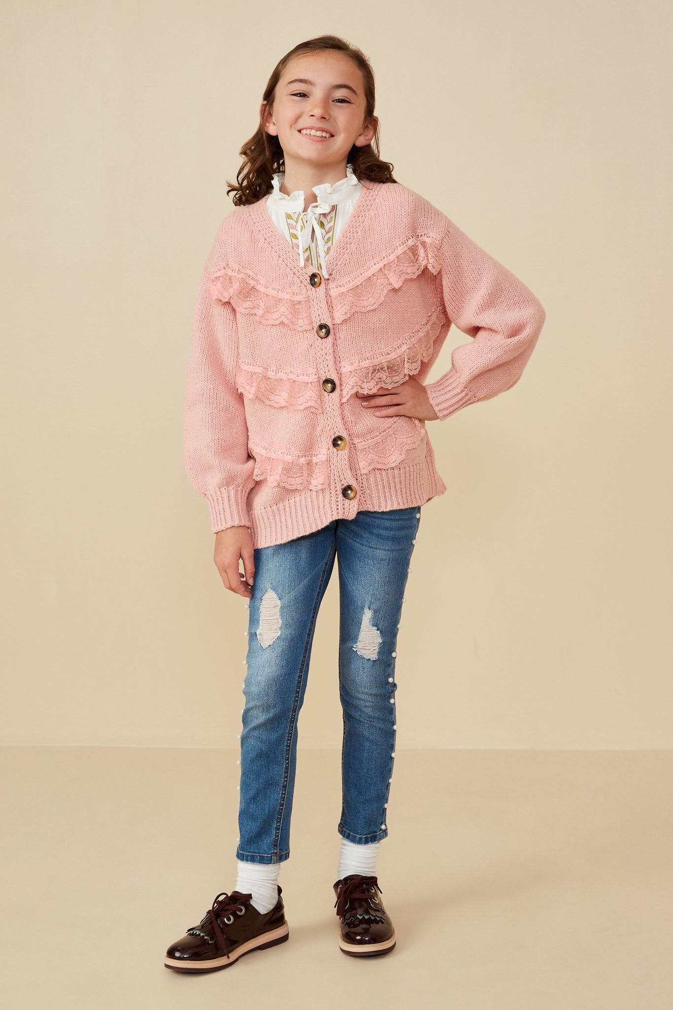 Girls Lace Frilled Buttoned Cardigans Sweaters | Cute Girls