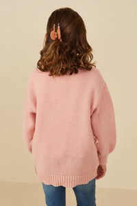 GY8343 PINK Girls Lace Frilled Buttoned Sweater Cardigan Back