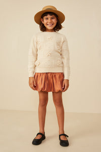 GY8345 Ivory Girls Hand Knit Floral Patch Sweater Pose