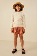 GY8345 Ivory Girls Hand Knit Floral Patch Sweater Pose