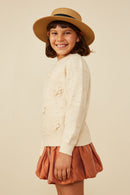 GY8345 Ivory Girls Hand Knit Floral Patch Sweater Side