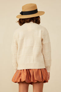 GY8345 Ivory Girls Hand Knit Floral Patch Sweater Back