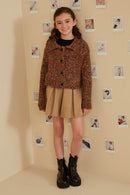 GY8349 Brown Mix Girls Multicolor Yarn Collared Button Sweater Cardigan Pose 2