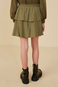 GY8357 Olive Girls Plaid Elastic Waist Tiered Skirt Back