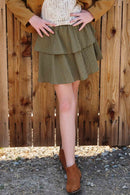 GY8357 Olive Girls Plaid Elastic Waist Tiered Skirt Editorial