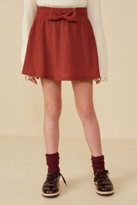 GY8365 Rust Girls Bow Detail Ribbed Knit Elastic Waist Skirt Front