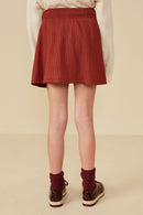 GY8365 Rust Girls Bow Detail Ribbed Knit Elastic Waist Skirt Back
