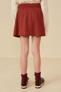 GY8365 Rust Girls Bow Detail Ribbed Knit Elastic Waist Skirt Back