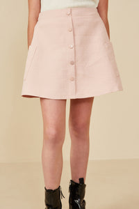 GY8367 Blush Girls Quilted Button Down Patch Pocket Skirt Front