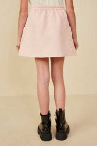 GY8367 Blush Girls Quilted Button Down Patch Pocket Skirt Back