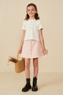 GY8367 Blush Girls Quilted Button Down Patch Pocket Skirt Pose 2