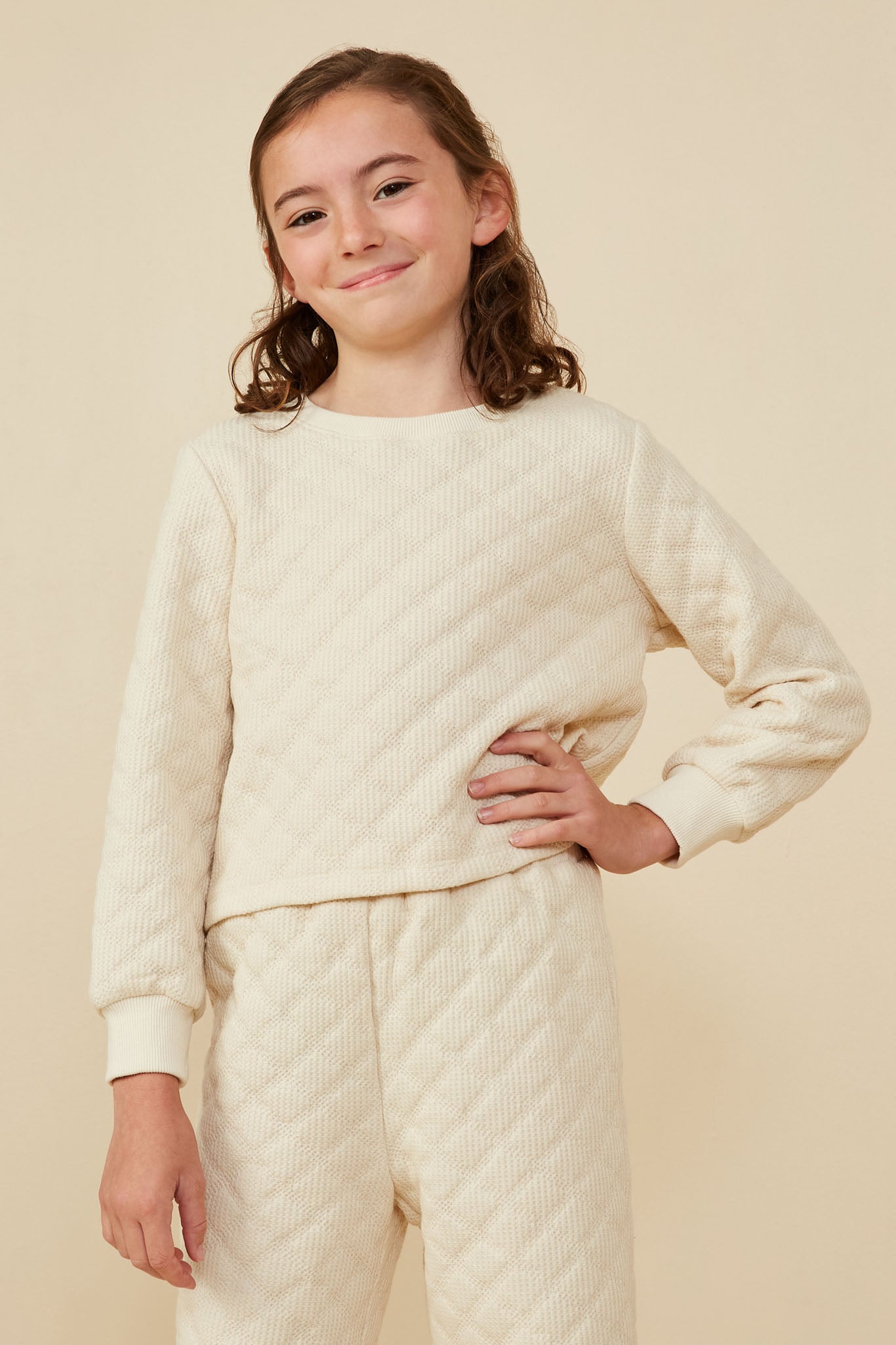 Quilted Knit Pullover Sweatshirt