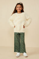GY8375 Ivory Girls Faux Fur Pullover Sweater Pose