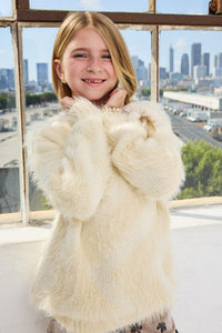 GY8375 Ivory Girls Faux Fur Pullover Sweater Editorial
