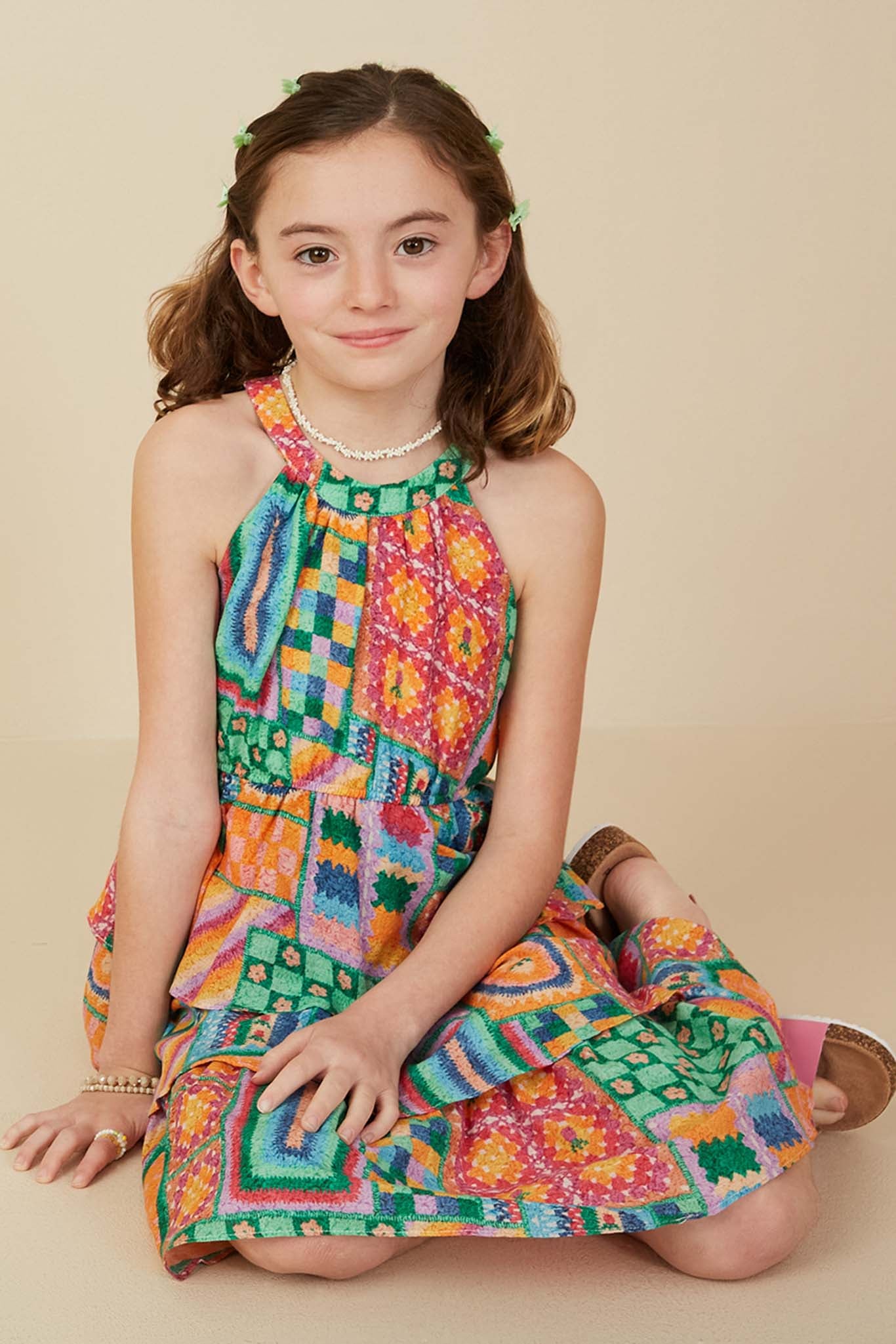 Girls Cotton Slub Neck Patch Dress