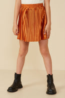 GY8395 Rust Girls Elastic Waist Metallic Pleated Skirt Front