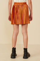 GY8395 Rust Girls Elastic Waist Metallic Pleated Skirt Back