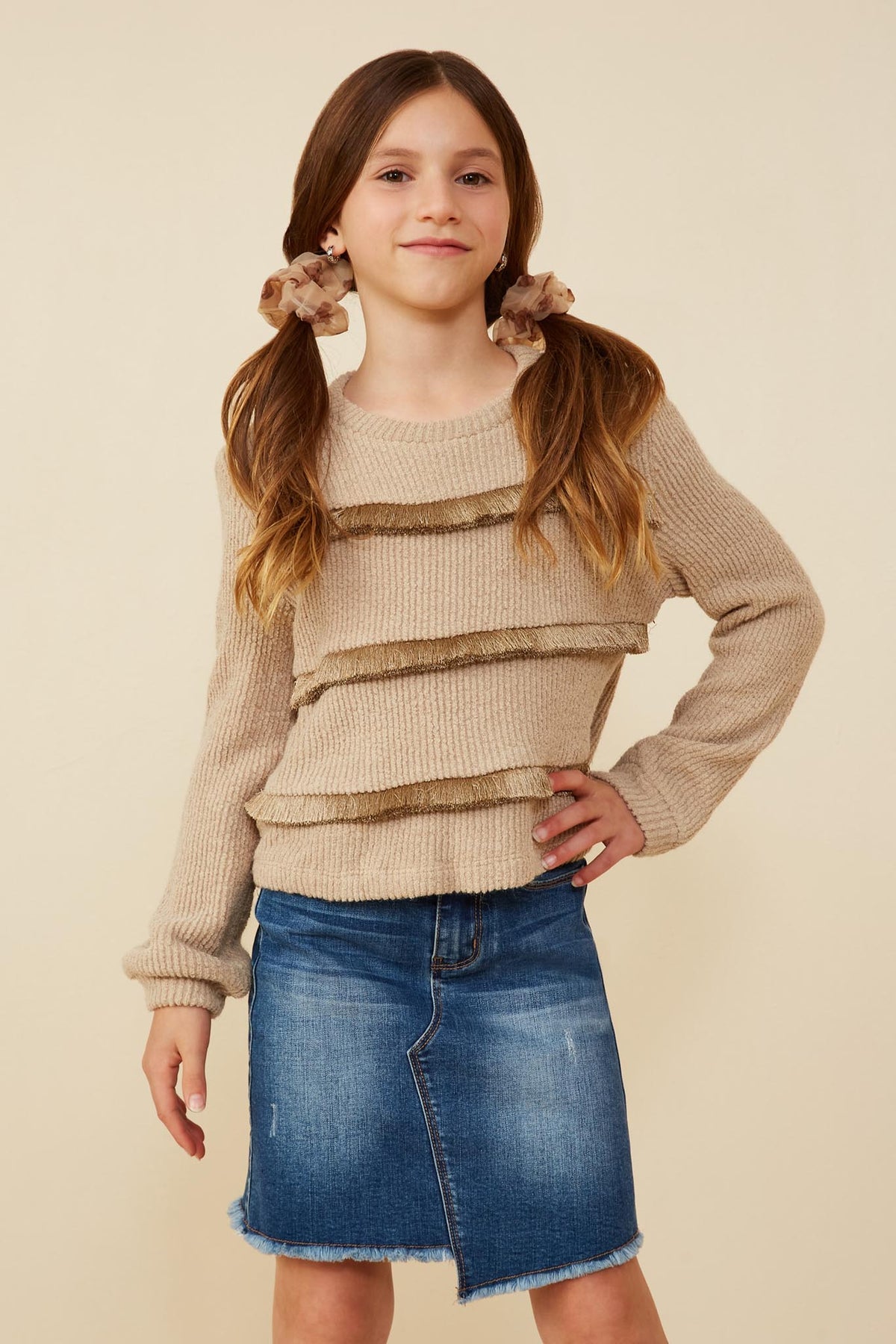 Fringe Tiered Rib Knit Top
