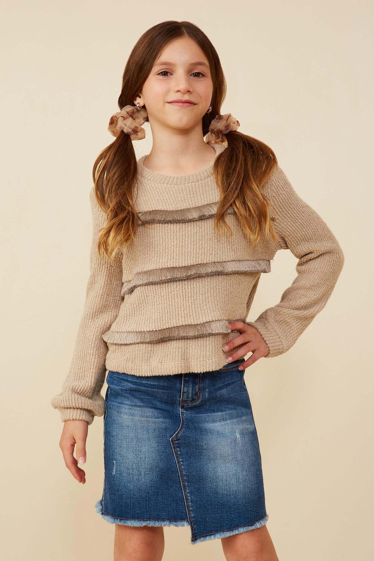 Fringe Tiered Rib Knit Top