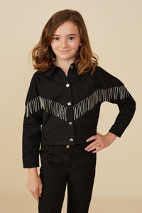 Jeweled Fringe Detail Buttoned Jacket