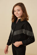 Jeweled Fringe Detail Buttoned Jacket