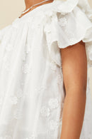 GY8411 Off White Girls Crochet Floral Detailed Ruffle Sleeve Top