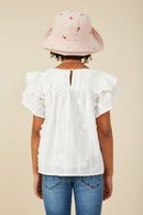 GY8411 Off White Girls Crochet Floral Detailed Ruffle Sleeve Top