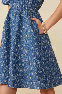 GY8422 DenimGirls Triple Bow Detail Eyelet Floral Dress Detail