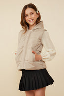 GY8436 Taupe Girls Padded Zip Up Hooded Vest Side