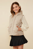 GY8436 Taupe Girls Padded Zip Up Hooded Vest Side
