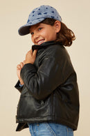 GY8437 Black Girls Faux Leather Jacket Side