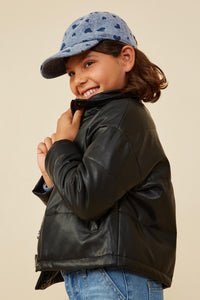 GY8437 Black Girls Faux Leather Jacket Side