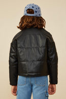 GY8437 Black Girls Faux Leather Jacket Back