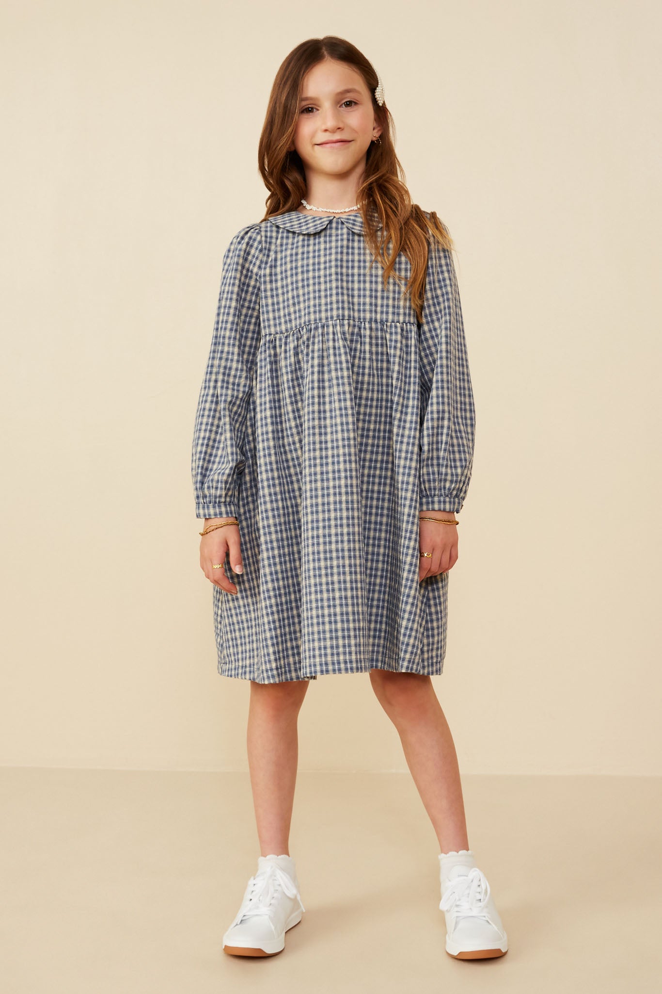 Button Detail Peter Pan Collar Plaid Dress