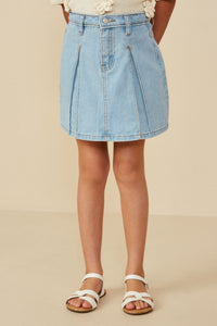 GY8451 Denim Girls Box Pleated Washed Denim Skirt
