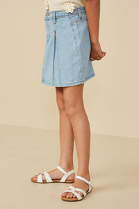 GY8451 Denim Girls Box Pleated Washed Denim Skirt