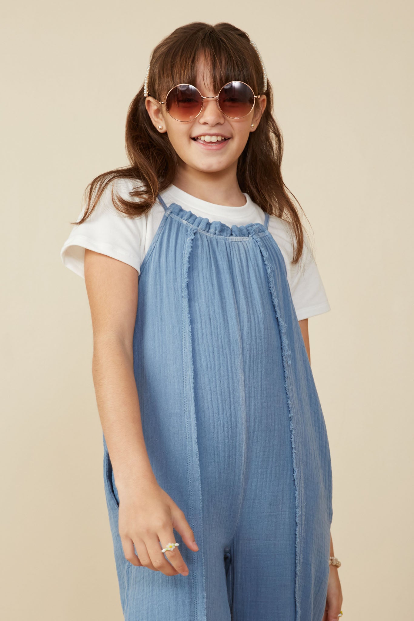 Washed Gauze Textured Fringed Jumpsuit