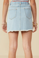 GY8478 Light Denim Girls Frayed Seam Detailed Denim Skirt