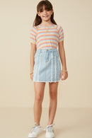 GY8478 Light Denim Girls Frayed Seam Detailed Denim Skirt