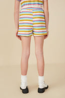 GY8482 Blue MixGirls Multicolor Stripe Textured Knit Shorts Back
