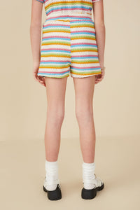GY8482 Blue MixGirls Multicolor Stripe Textured Knit Shorts Back