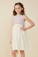 GY8488 IvoryGirls Textured Knit Tank With Botanical Skirt Mix Media Dress Front