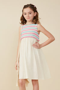 GY8488 IvoryGirls Textured Knit Tank With Botanical Skirt Mix Media Dress Front