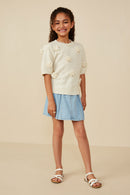 GY8509 Ivory Girls Hand Knit Floral Patch Sweater Top Pose