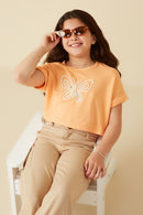 GY8533 Peach Girls Butterfly Embroidered French Terry Knit Top Pose 2