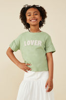 GY8539 Sage Girls Lover Verbiage Patch Raw Edge Detail T Shirt Front