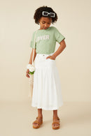 GY8539 Sage Girls Lover Verbiage Patch Raw Edge Detail T Shirt Pose