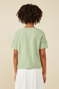 GY8539 Sage Girls Lover Verbiage Patch Raw Edge Detail T Shirt Back