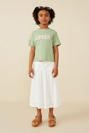 GY8539 Sage Girls Lover Verbiage Patch Raw Edge Detail T Shirt Pose 2